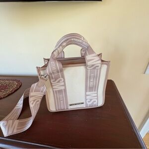 Steve Madden BWebber Canvas Convertible Tote Crossbody Dusty Pink Cream